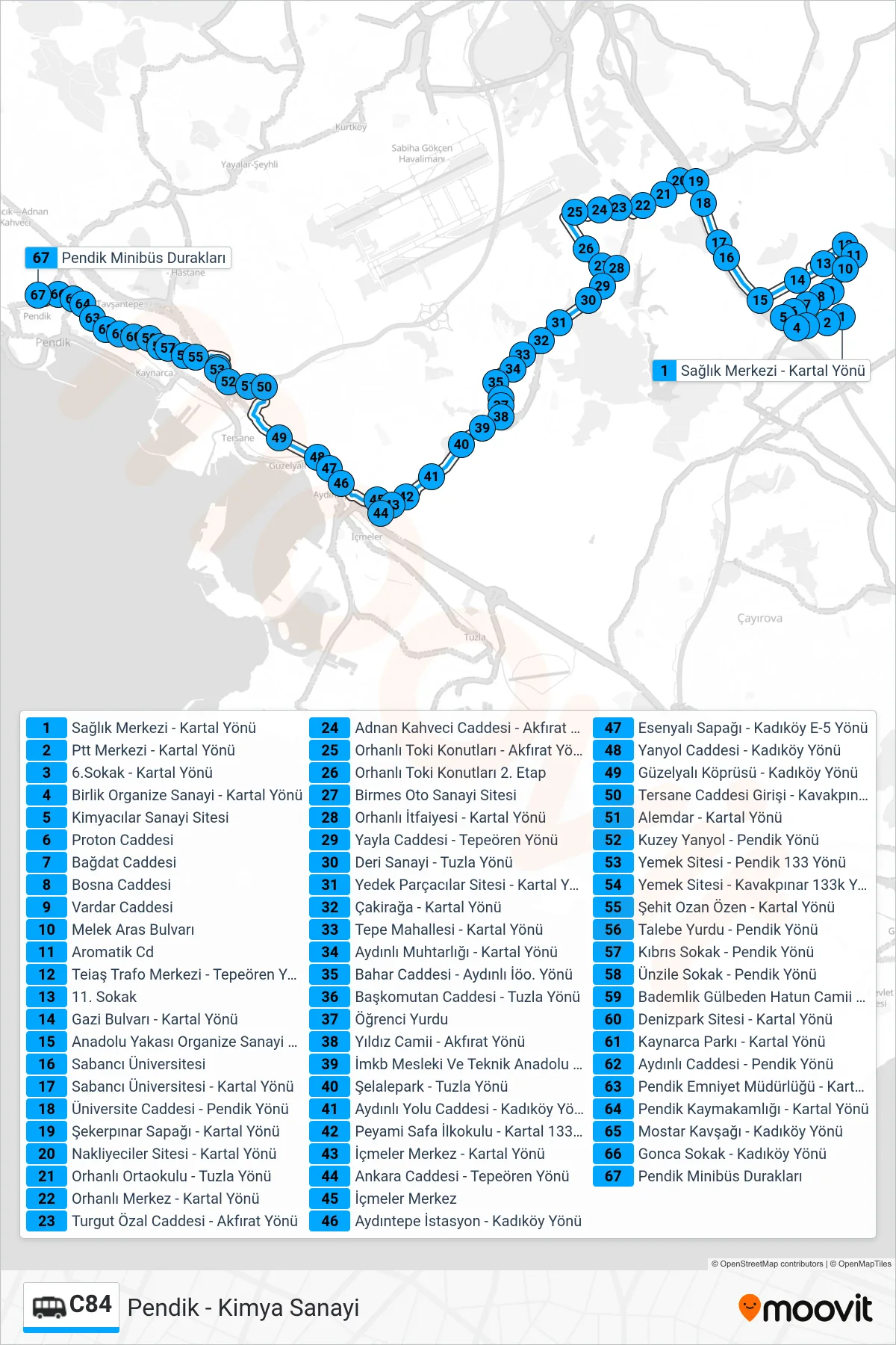 C84 Dolmus & Minibus Line (Pendik) route and stops on a map