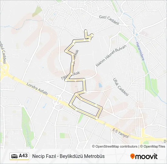 A43 Dolmus & Minibus Line Map