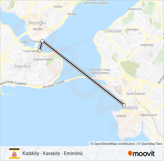 KADIKÖY - KARAKÖY - EMINÖNÜ vapur Hattı Haritası