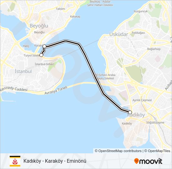 KADIKÖY - KARAKÖY - EMINÖNÜ vapur Hattı Haritası