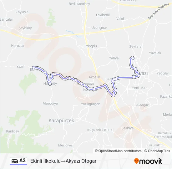 A2 Dolmus & Minibus Line Map