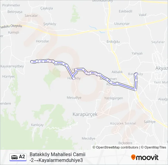 A2 Dolmus & Minibus Line Map