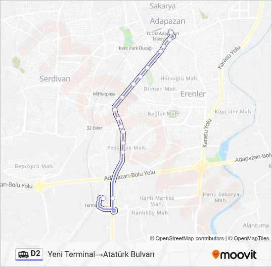 D2 Dolmus & Minibus Line Map