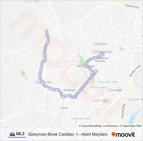 ML3 Dolmus & Minibus Line Map
