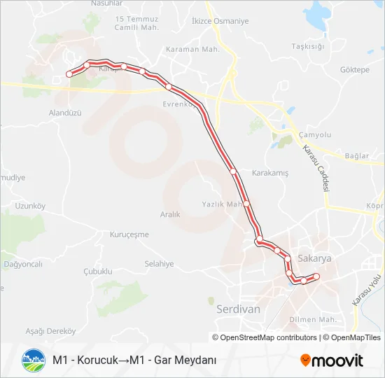 M1 Metrobus Line Map