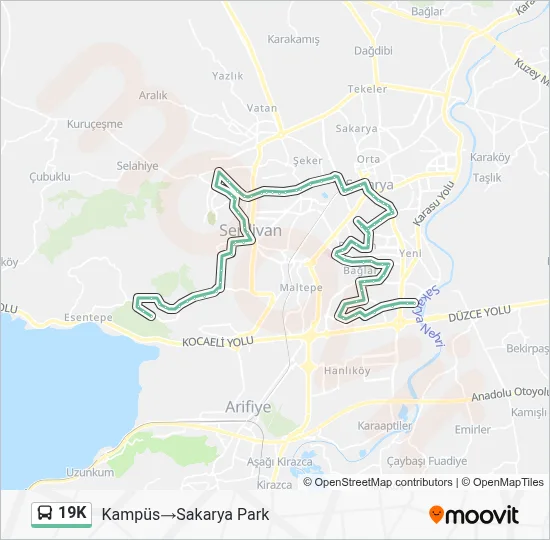 19K Güzergahı: Saatleri & Durakları ve Haritası - Kampüs‎→Sakarya Park ...