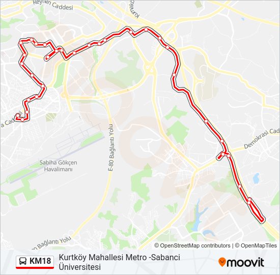 KM18 bus Line Map