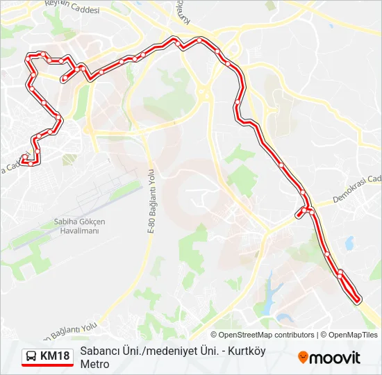 KM18 Bus Line Map