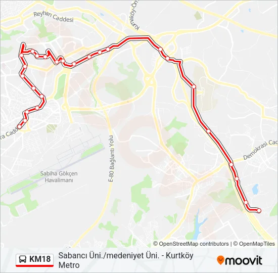 KM18 Bus Line Map