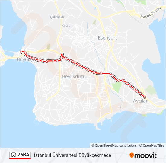 76BA otobüs Hattı Haritası