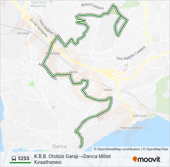 525S otobüs Hattı Haritası