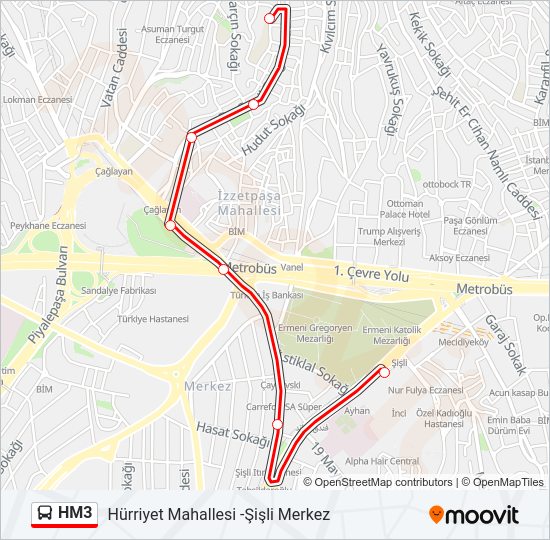 HM3 otobüs Hattı Haritası