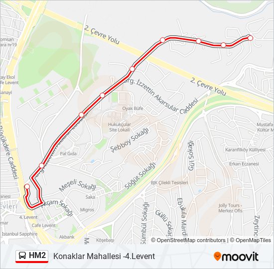 HM2 otobüs Hattı Haritası