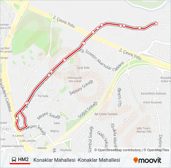 HM2 otobüs Hattı Haritası