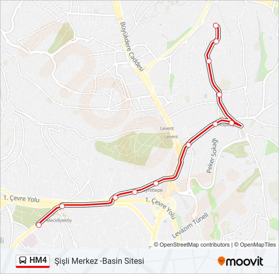 HM4 otobüs Hattı Haritası
