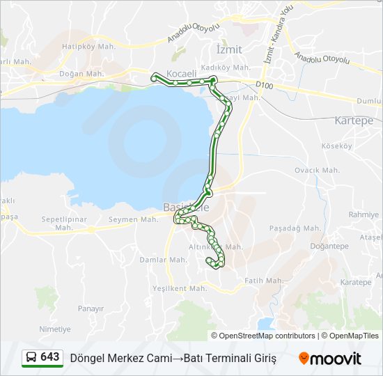 643 otobüs Hattı Haritası