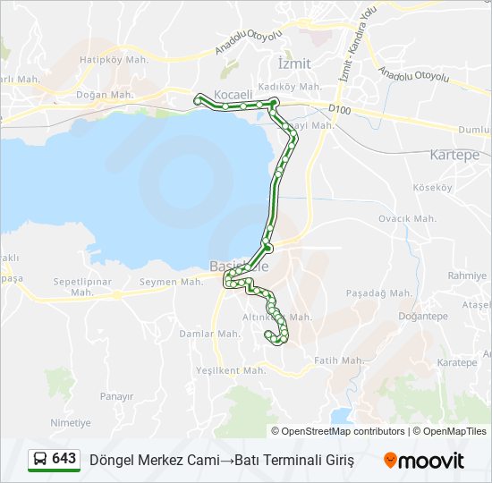 643 otobüs Hattı Haritası