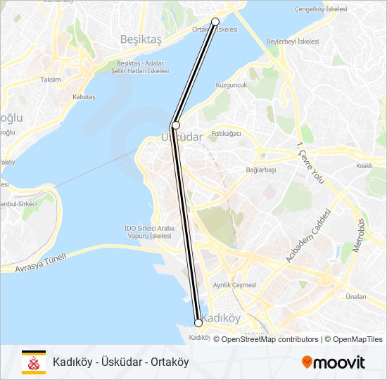 Kadıköy - Üsküdar - Ortaköy vapur Hattı Haritası