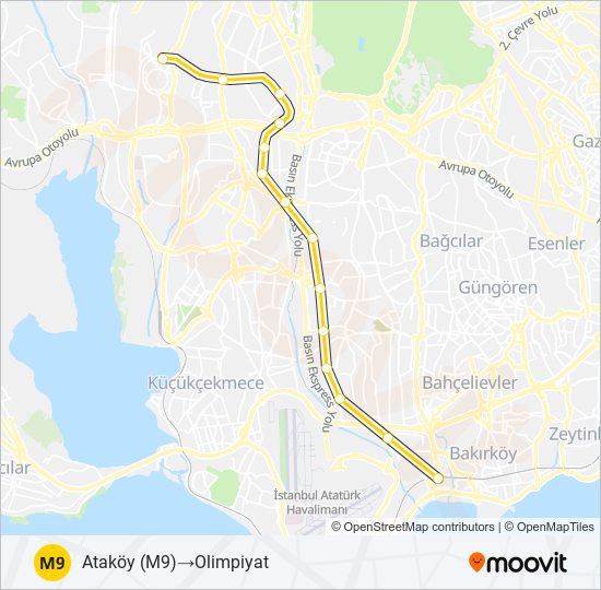M9 metro Hattı Haritası