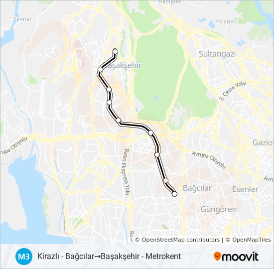 m3 route schedules stops maps kirazli bagcilar basaksehir metrokent