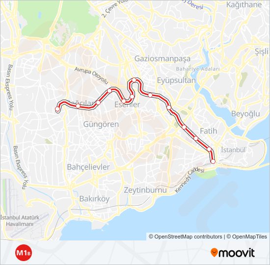 M1B metro Line Map