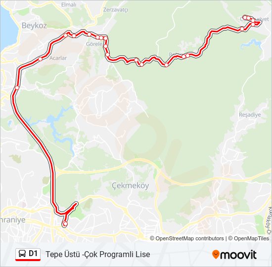 D1 otobüs Hattı Haritası