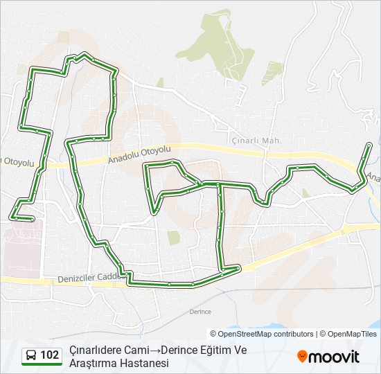 102 otobüs Hattı Haritası