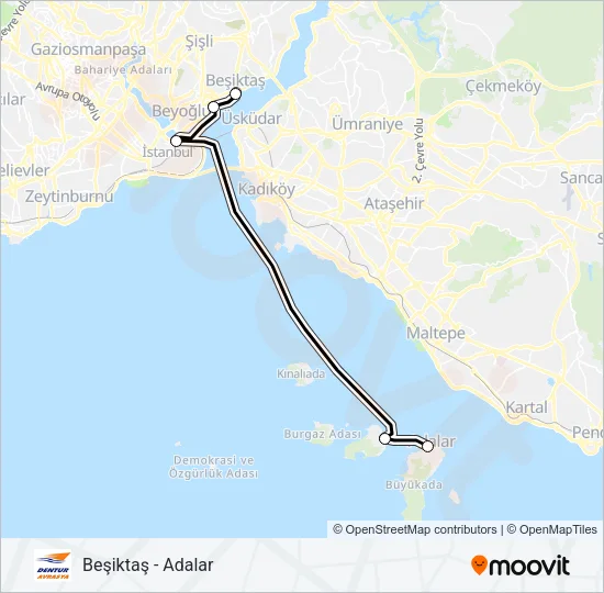 BEŞIKTAŞ - ADALAR Ferry Line Map