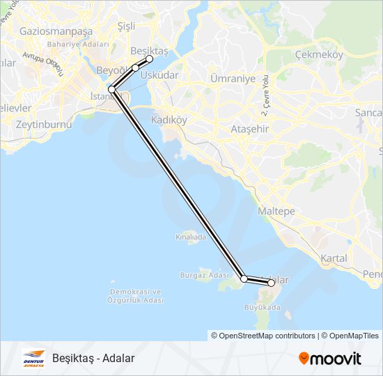 Beşiktaş - Adalar ferry Line Map