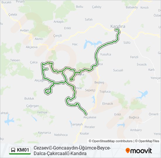 KM01 otobüs Hattı Haritası