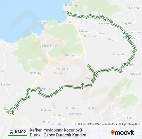 KM02 otobüs Hattı Haritası