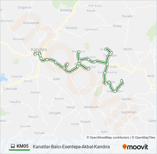 KM05 otobüs Hattı Haritası