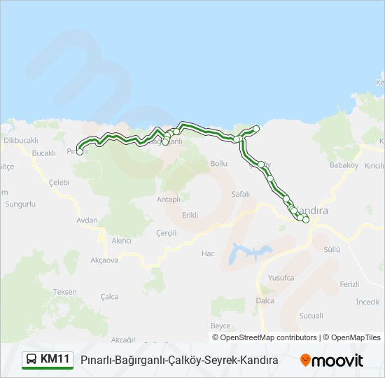 KM11 otobüs Hattı Haritası