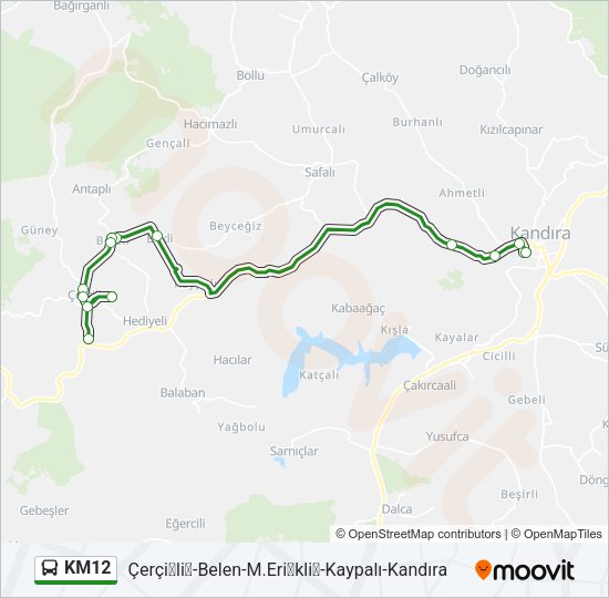 KM12 otobüs Hattı Haritası