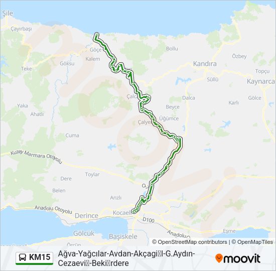 KM15 otobüs Hattı Haritası