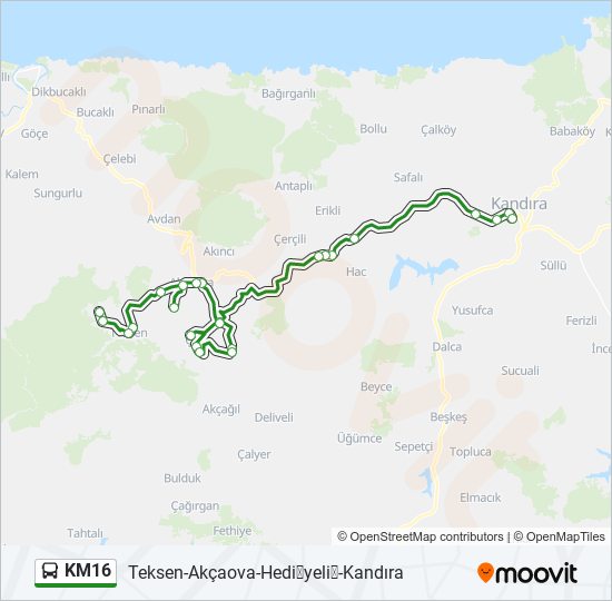 KM16 otobüs Hattı Haritası