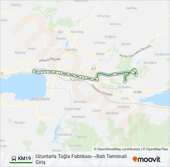 KM19 otobüs Hattı Haritası