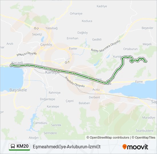 KM20 otobüs Hattı Haritası