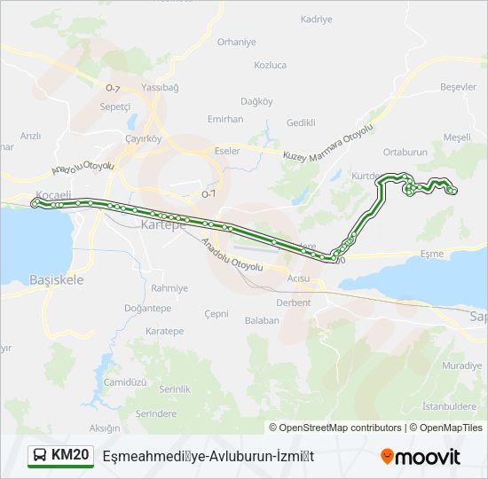 KM20 otobüs Hattı Haritası