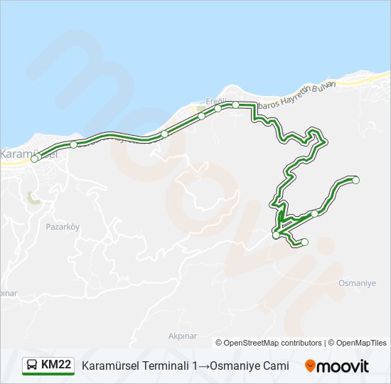 KM22 otobüs Hattı Haritası