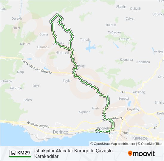 KM29 otobüs Hattı Haritası