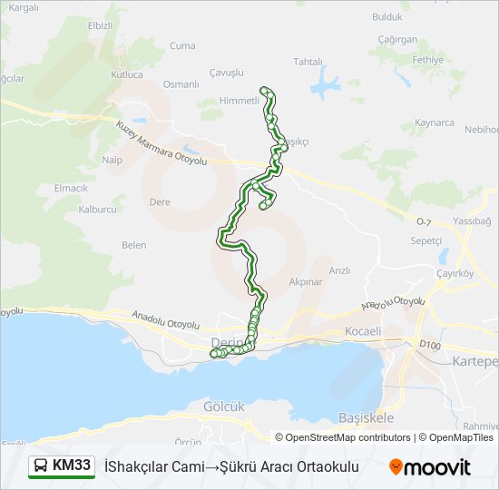 KM33 otobüs Hattı Haritası