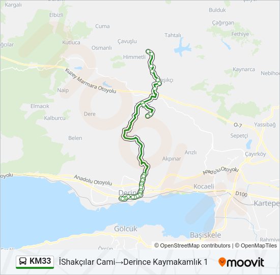 KM33 otobüs Hattı Haritası