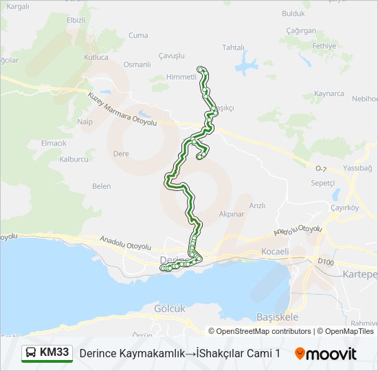KM33 otobüs Hattı Haritası