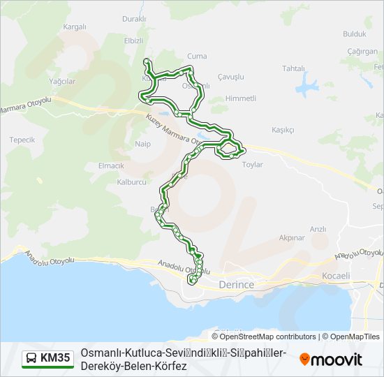 KM35 otobüs Hattı Haritası