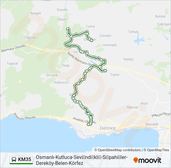 KM35 otobüs Hattı Haritası