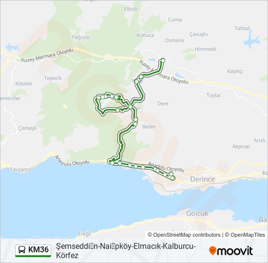 KM36 otobüs Hattı Haritası