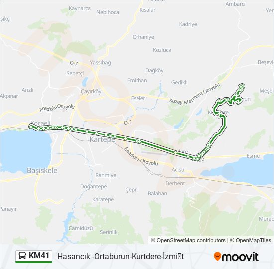 KM41 otobüs Hattı Haritası