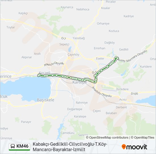 KM46 otobüs Hattı Haritası