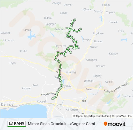 KM49 otobüs Hattı Haritası